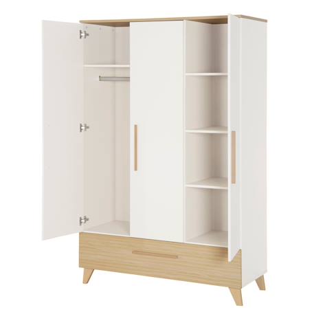 Armoire Enfant 'Theo' 3 Portes - Fraisages de Haute Qualité Blanc / chêne 4 - vertbaudet enfant 