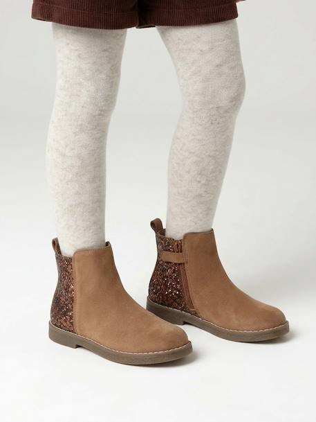 Boots enfant fille cuir et glitter zippées camel+marine 1 - vertbaudet enfant 
