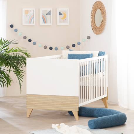 Lit Bébé Évolutif 'Theo' 70 x 140 cm – Hauteur Réglable – Convertible – Blanc / Chêne Blanc - Chêne 3 - vertbaudet enfant 