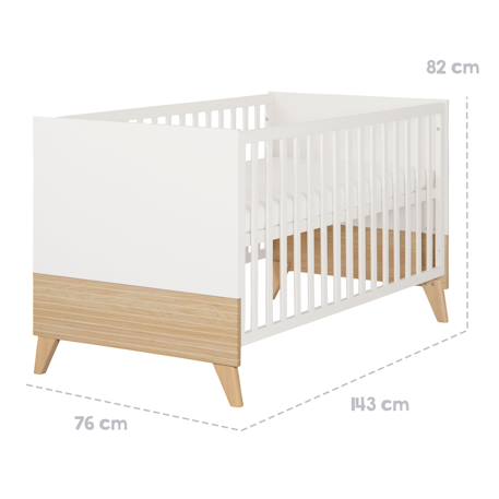 Lit Bébé Évolutif 'Theo' 70 x 140 cm – Hauteur Réglable – Convertible – Blanc / Chêne Blanc - Chêne 6 - vertbaudet enfant 