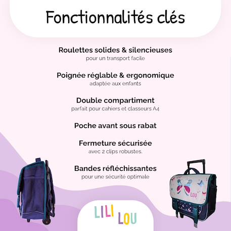 Cartable à roulettes 2 compartiments Lili Lou Fée & Papillons  - 38 cm Beige 2 - vertbaudet enfant 