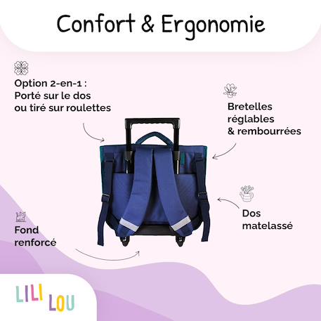Cartable à roulettes 2 compartiments Lili Lou Fée & Papillons  - 38 cm Beige 4 - vertbaudet enfant 
