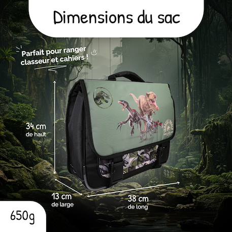 Cartable scolaire réversible 2 compartiments Jurassic World - 38 cm Vert 3 - vertbaudet enfant 