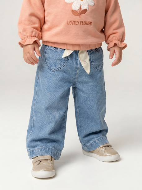 Jean large bébé avec ceinture à nouer denim brut+stone 13 - vertbaudet enfant 
