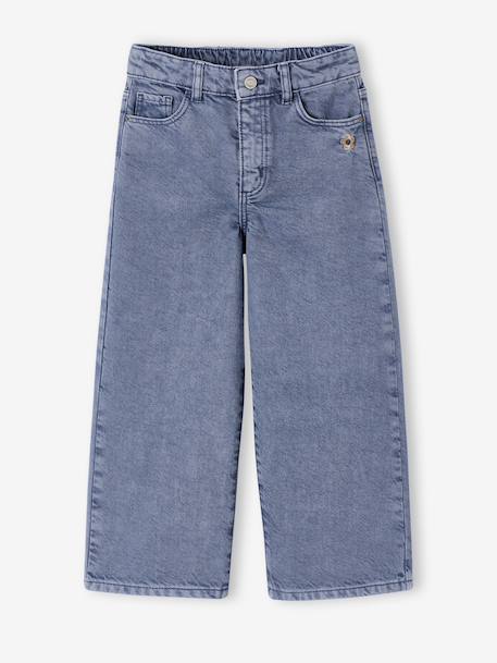 Pantalon fille large couleur bleu grisé+rose 1 - vertbaudet enfant 
