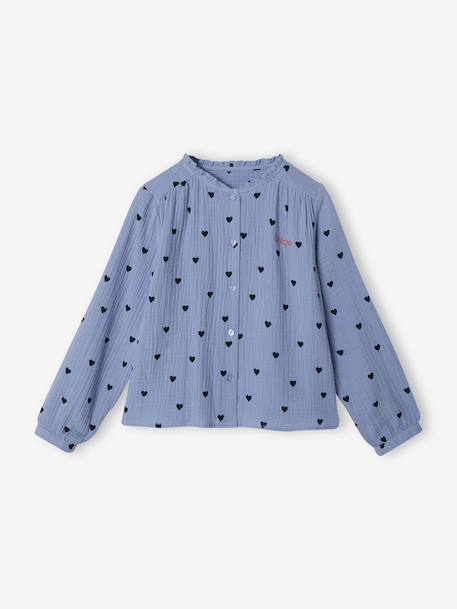 Chemise file gaze de coton imprimée personnalisable blanc imprimé+bleu chambray+écru 10 - vertbaudet enfant 