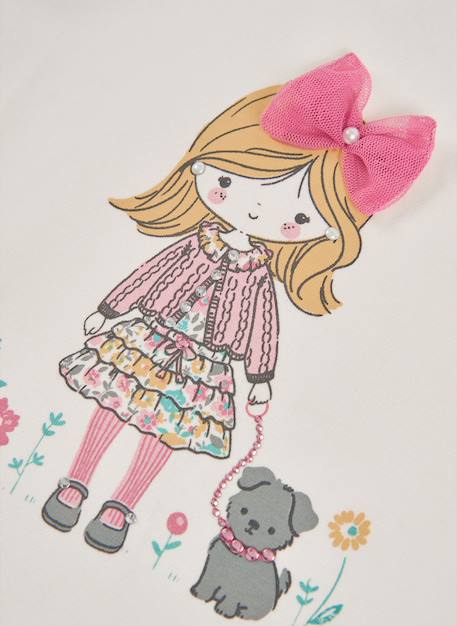 T-shirt fille en maille imprimé poupée avec tulle Blanc 3 - vertbaudet enfant 