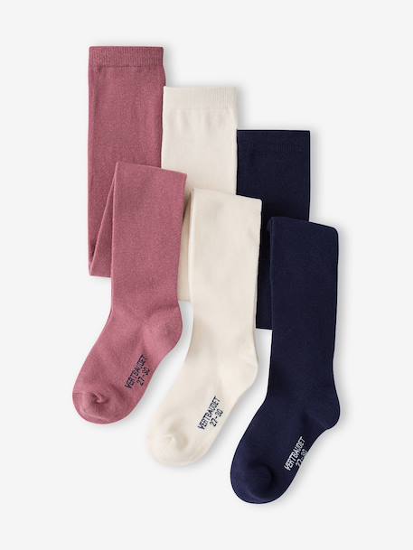 Lot de 3 paires de collants fille cannelle+lot encre+Lot gris chiné moyen+marine+mauve+prune+rose poudré+vieux rose 10 - vertbaudet enfant 