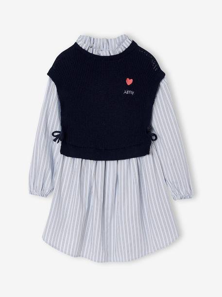 Robe-chemise fille effet 2 en 1 écru+gris chiné+marine 18 - vertbaudet enfant 