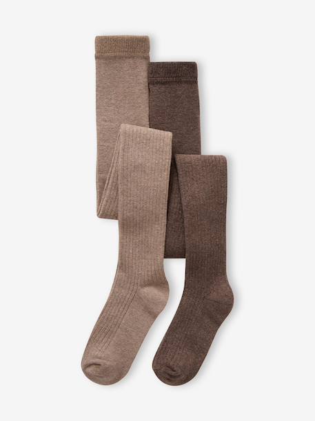 Lot de 2 paires de collants en maille côtelée fille bleu nuit+gris chiné+marron 5 - vertbaudet enfant 