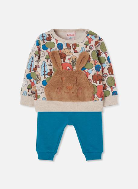 Bébé-Ensemble-Ensemble en maille bébé garçon imprimé forêt avec lapin