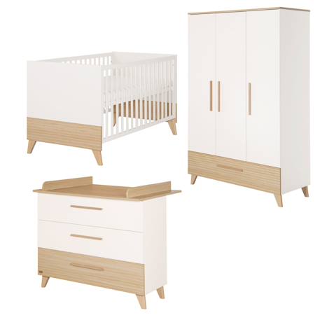 Ensemble Chambre Bébé 'Theo' Trio - Lit 70x140 + Commode à Langer + Armoire Blanc / chêne 2 - vertbaudet enfant 