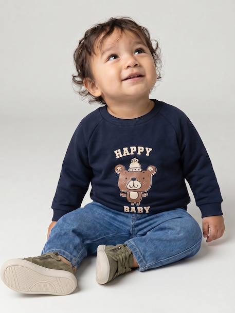 Sweat bébé manches longues marine+ocre 1 - vertbaudet enfant 