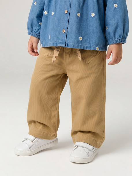 Pantalon bébé fille large ceinture à nouer beige+caramel+violine 5 - vertbaudet enfant 