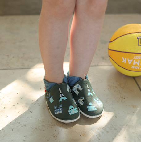 Chaussons bébé cuir souple jimmy à paris Vert 3 - vertbaudet enfant 