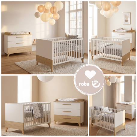 Set de Meubles 'Theo' Duo - Lit Bébé Évolutif 70x140 + Commode à Langer Blanc / chêne 4 - vertbaudet enfant 
