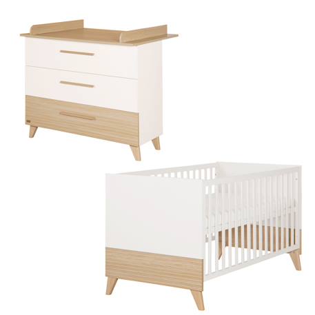 Set de Meubles 'Theo' Duo - Lit Bébé Évolutif 70x140 + Commode à Langer Blanc / chêne 2 - vertbaudet enfant 