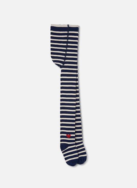Collant fille rayé avec coeur Bleu 1 - vertbaudet enfant 