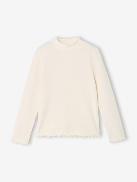 Sous-pull fille col cheminée écru+vieux rose 2 - vertbaudet enfant 