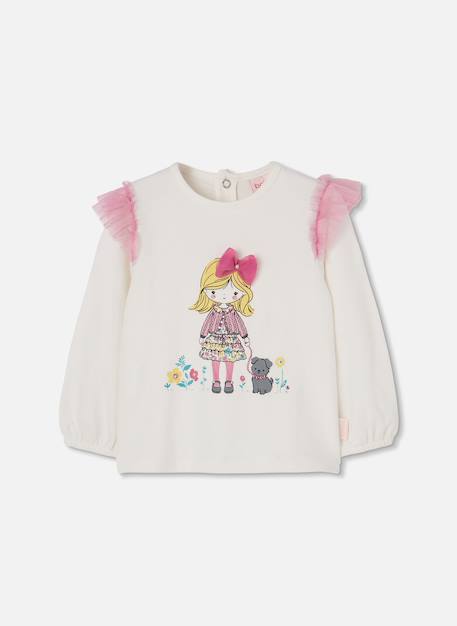T-shirt fille en maille imprimé poupée avec tulle Blanc 1 - vertbaudet enfant 
