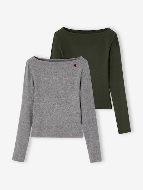 Fille-T-shirt, sous-pull-Lot de 2 t-shirts en côtes fille