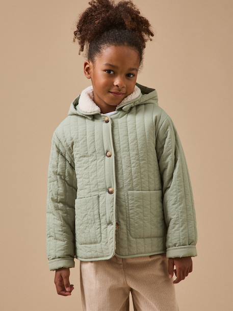 Veste matelassée col sherpa fille Vert d'eau 5 - vertbaudet enfant 