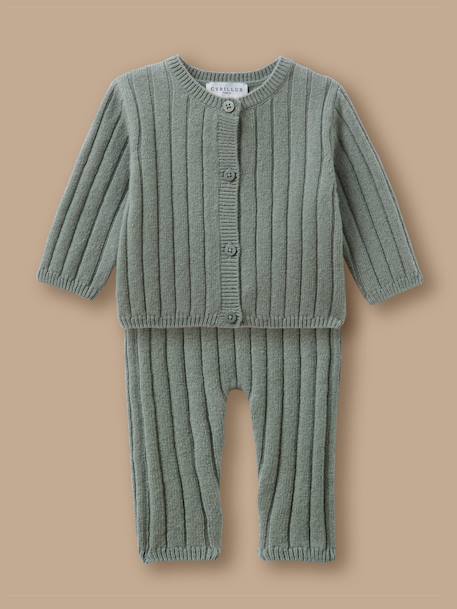 Ensemble grosses côtes bébé Gris chine clair+Vert pastel 4 - vertbaudet enfant 
