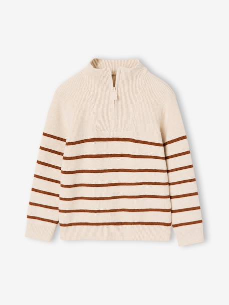 Pull garçon camionneur rayé manches longues écru+marine 1 - vertbaudet enfant 