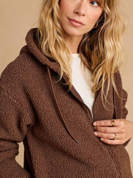 Sweat zippé en sherpa évolutif avec protège bébé écru+noir+taupe 18 - vertbaudet enfant 