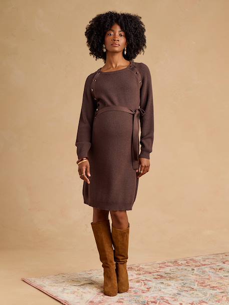 Robe en tricot grossesse et allaitement chocolat+noir 2 - vertbaudet enfant 