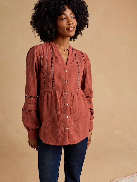 Blouse grossesse et allaitement en dentelle macramé blanc+terracotta 12 - vertbaudet enfant 