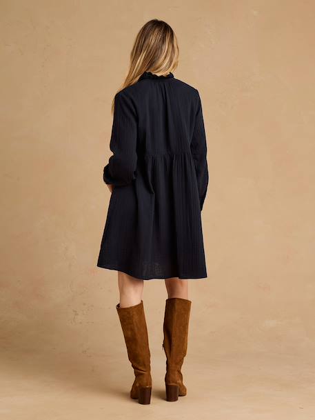 Robe de grossesse et allaitement en gaze de coton noir+terracotta 3 - vertbaudet enfant 