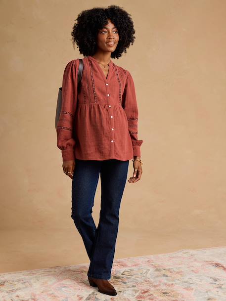 Blouse grossesse et allaitement en dentelle macramé blanc+terracotta 7 - vertbaudet enfant 