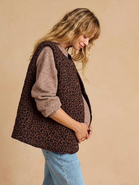 Veste matelassée évolutive avec protège-bébé grossesse et post grossesse en gaze de coton chocolat+écru+kaki 7 - vertbaudet enfant 