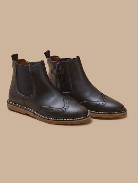 Boots bout fleuri fille en cuir Encre 1 - vertbaudet enfant 