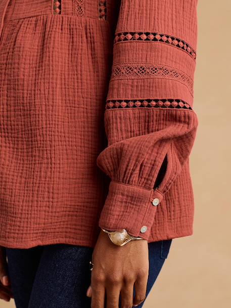 Blouse grossesse et allaitement en dentelle macramé blanc+terracotta 10 - vertbaudet enfant 