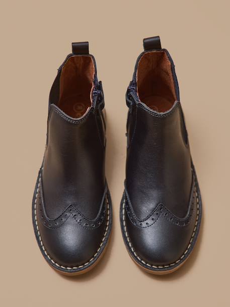 Boots bout fleuri fille en cuir Encre 3 - vertbaudet enfant 