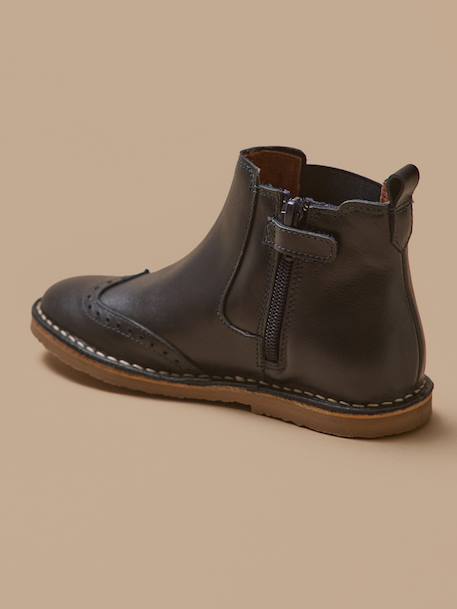 Boots bout fleuri fille en cuir Encre 2 - vertbaudet enfant 