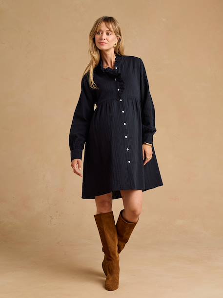 Robe de grossesse et allaitement en gaze de coton noir+terracotta 2 - vertbaudet enfant 