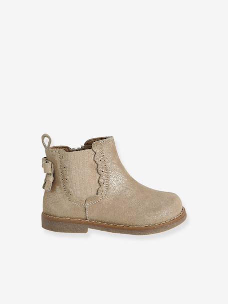 Chaussures premiers pas bébé boots cuir jaune d'or+noir 2 - vertbaudet enfant 