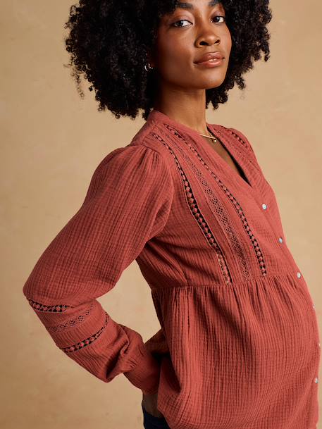 Blouse grossesse et allaitement en dentelle macramé blanc+terracotta 13 - vertbaudet enfant 