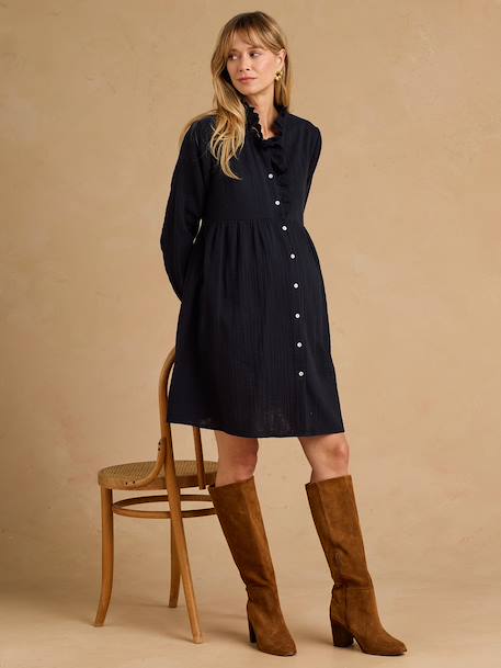Robe de grossesse et allaitement en gaze de coton noir+terracotta 1 - vertbaudet enfant 