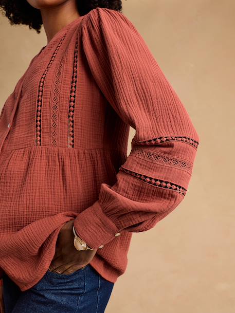 Blouse grossesse et allaitement en dentelle macramé blanc+terracotta 11 - vertbaudet enfant 