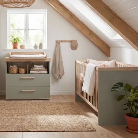 Lit Bébé Évolutif 'Jimmy' 70 × 140 - Réglable en Hauteur et Transformable en Lit Junior Blanc+Mauve+Sauge 17 - vertbaudet enfant 