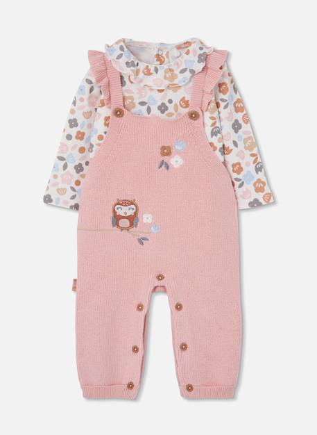 Ensemble bébé fille maille brodé hibou Pink 1 - vertbaudet enfant 