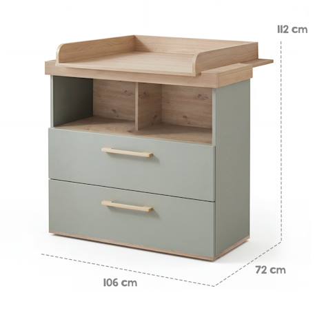 Commode à langer 'jimmy' avec tiroir / compartiment ouvert – poignées en bois massif Blanc+Mauve+Sauge 15 - vertbaudet enfant 