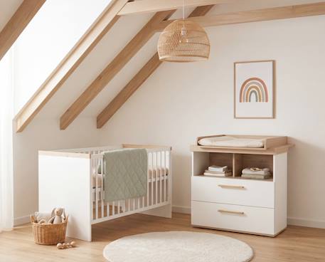 Commode à langer 'jimmy' avec tiroir / compartiment ouvert – poignées en bois massif Blanc+Mauve+Sauge 2 - vertbaudet enfant 