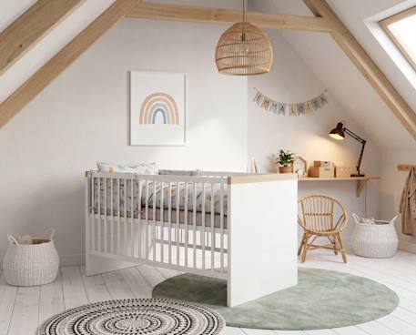 Lit Bébé Évolutif 'Jimmy' 70 × 140 - Réglable en Hauteur et Transformable en Lit Junior Blanc+Mauve+Sauge 2 - vertbaudet enfant 