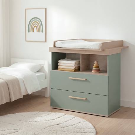 Commode à langer 'jimmy' avec tiroir / compartiment ouvert – poignées en bois massif Blanc+Mauve+Sauge 14 - vertbaudet enfant 