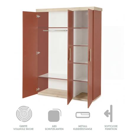 Armoire enfant ‘jimmy’ – 3 portes – poignées en bois massif Blanc+Mauve+Sauge 11 - vertbaudet enfant 
